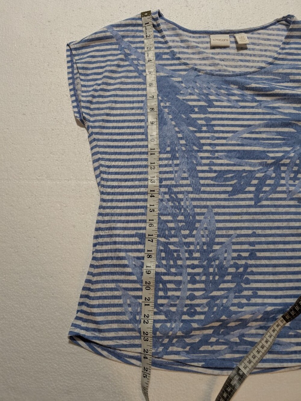 A-183 — Chico's Blue & White Striped Leaf Print Top - Picture 9 of 9